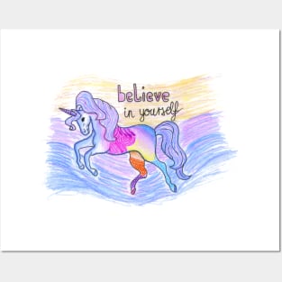 Believe in yourself beautiful blue unicorn Posters and Art